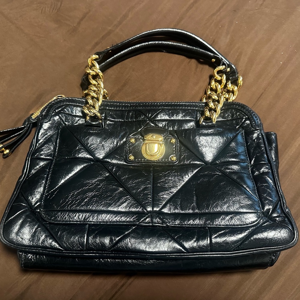 Black leather satchel hand bag